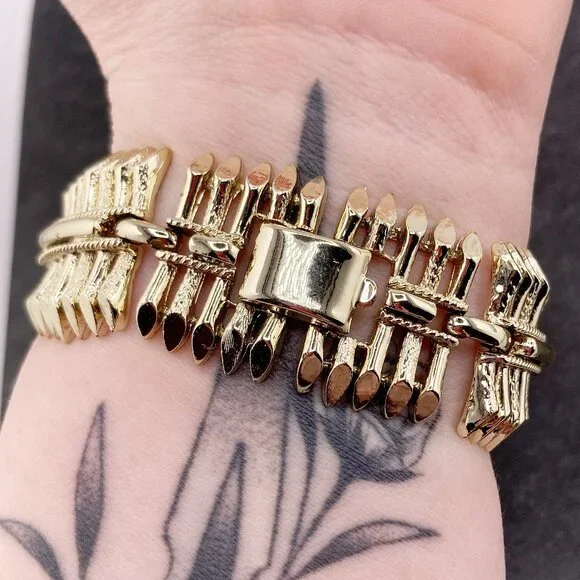 CORO PEGASUS Vintage light silvery gold tone metal picket fence link bracelet - Picture 10 of 10